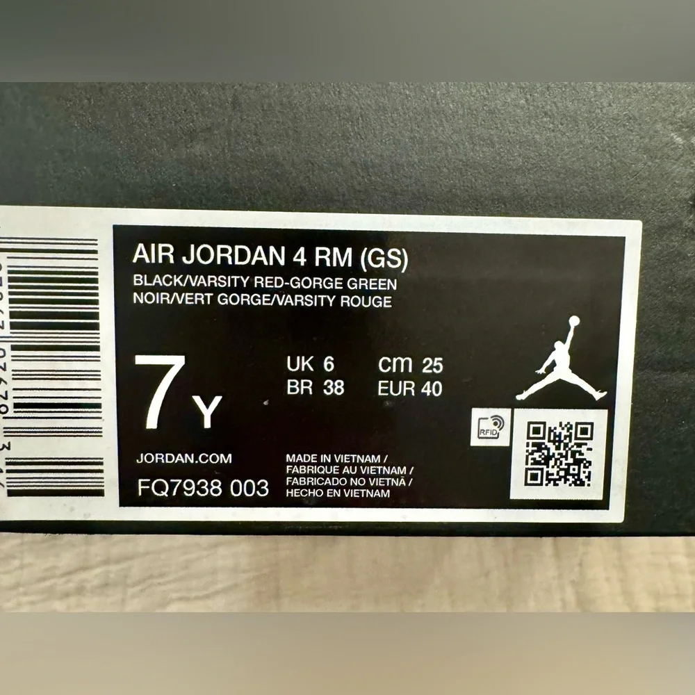 Brand new! Big Kids' Air Jordan 4RM Black/Gorge Green/Varsity Red, sz 7y - Picture 8 of 8